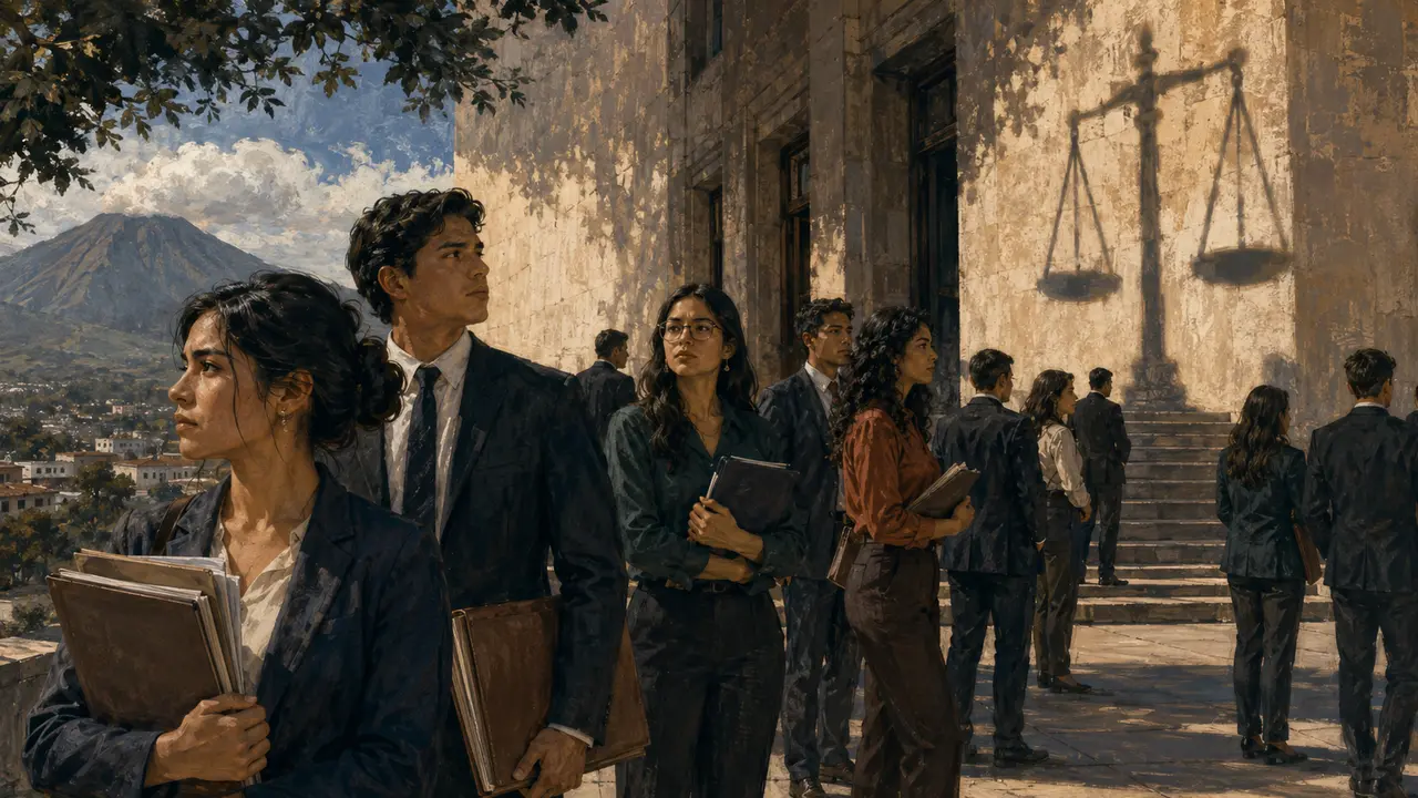 Jóvenes abogados salvadoreños esperan ante las puertas de la justicia