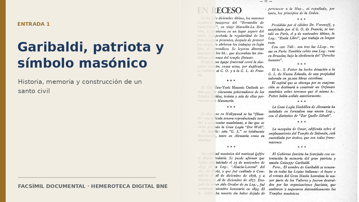 Garibaldi, patriota y símbolo masónico